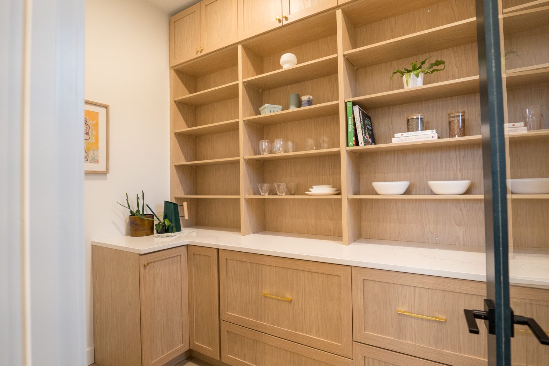 White-oak built-in shelving