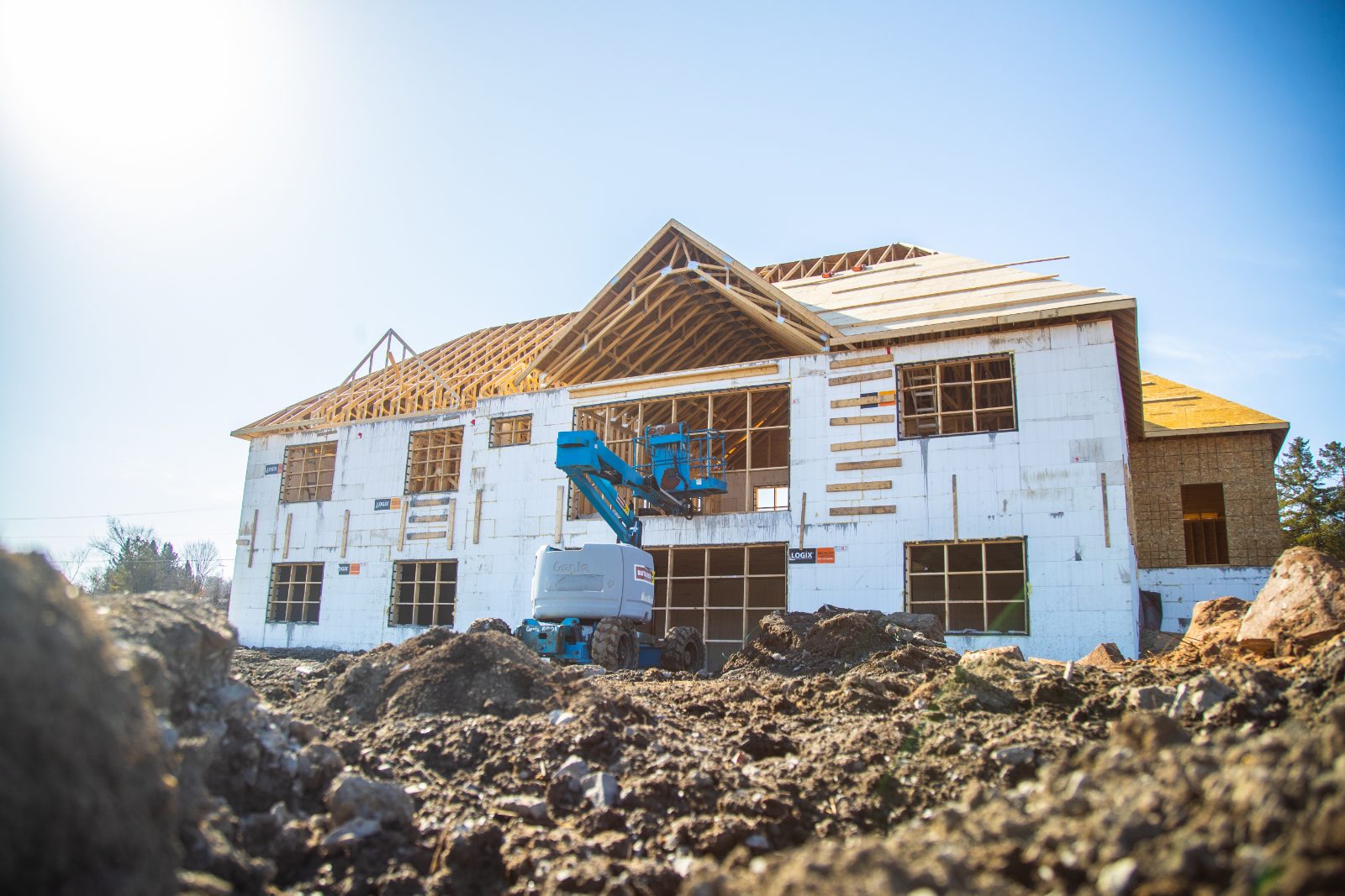 ICF walls and roof trusses going up on the ranch