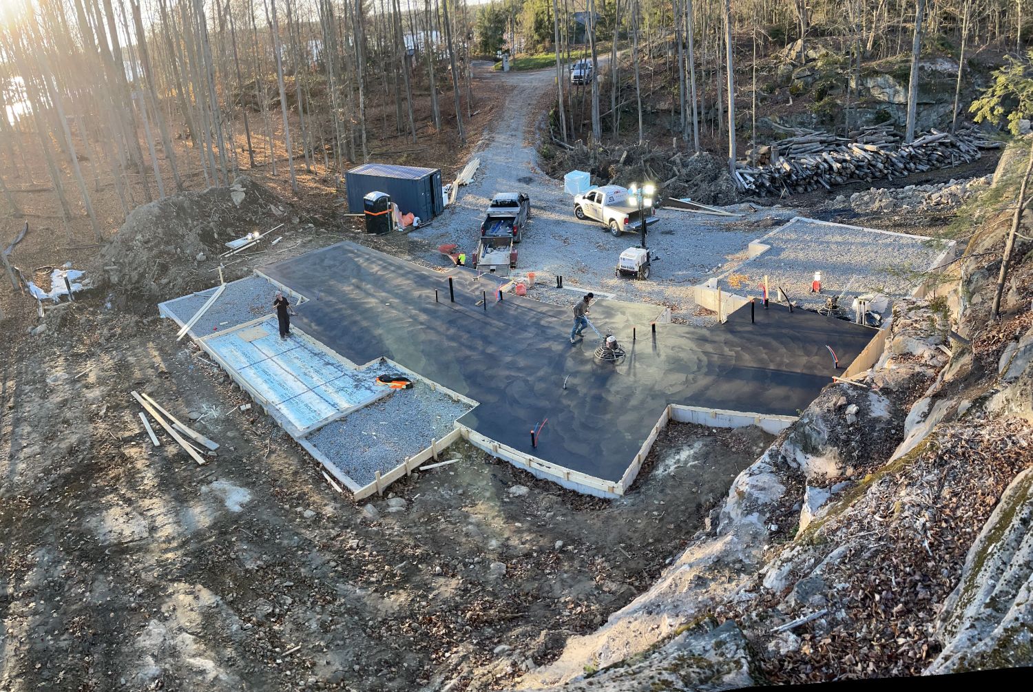 Aerial of the foundation slab being finished