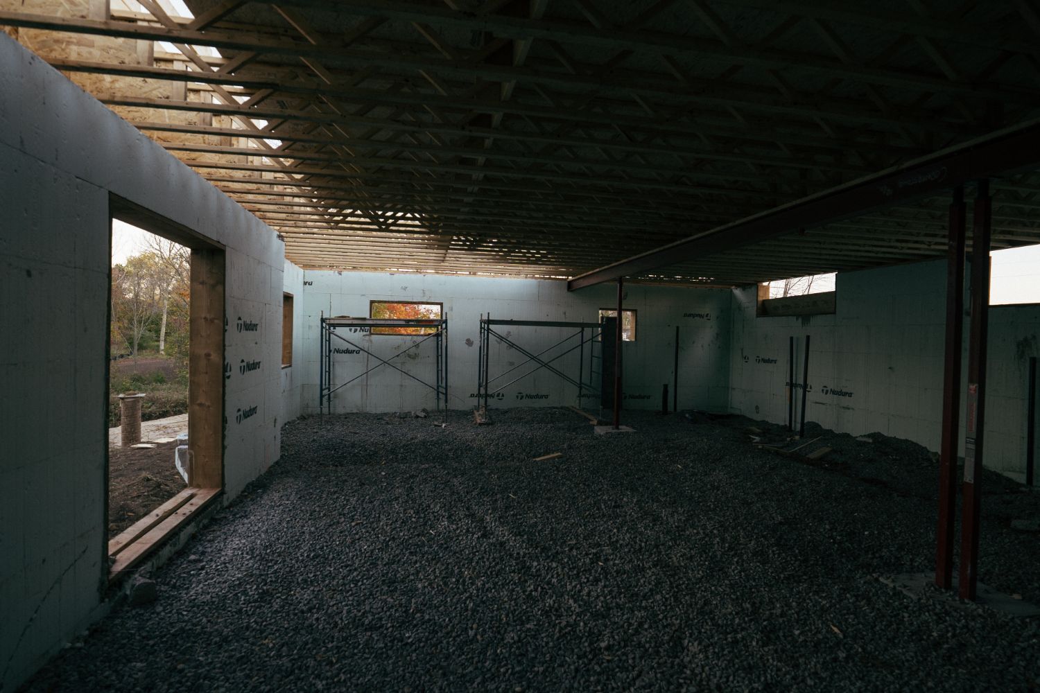 ICF foundation walls over a sub-slab gravel plane