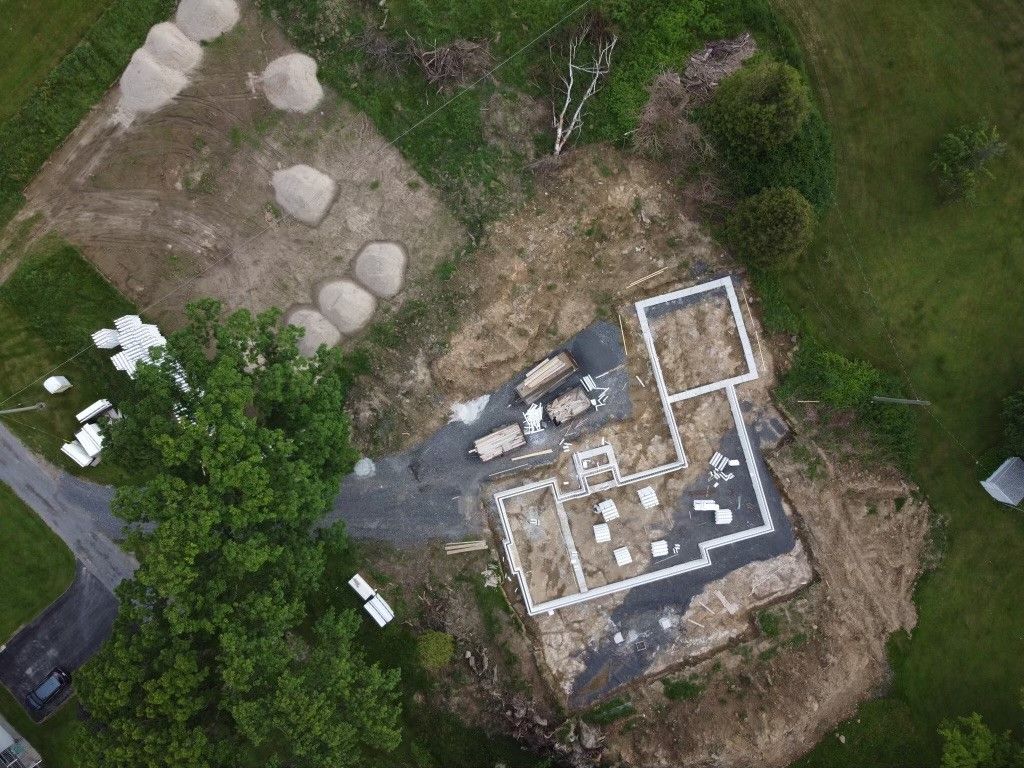 Aerial view of excavated foundation footprint