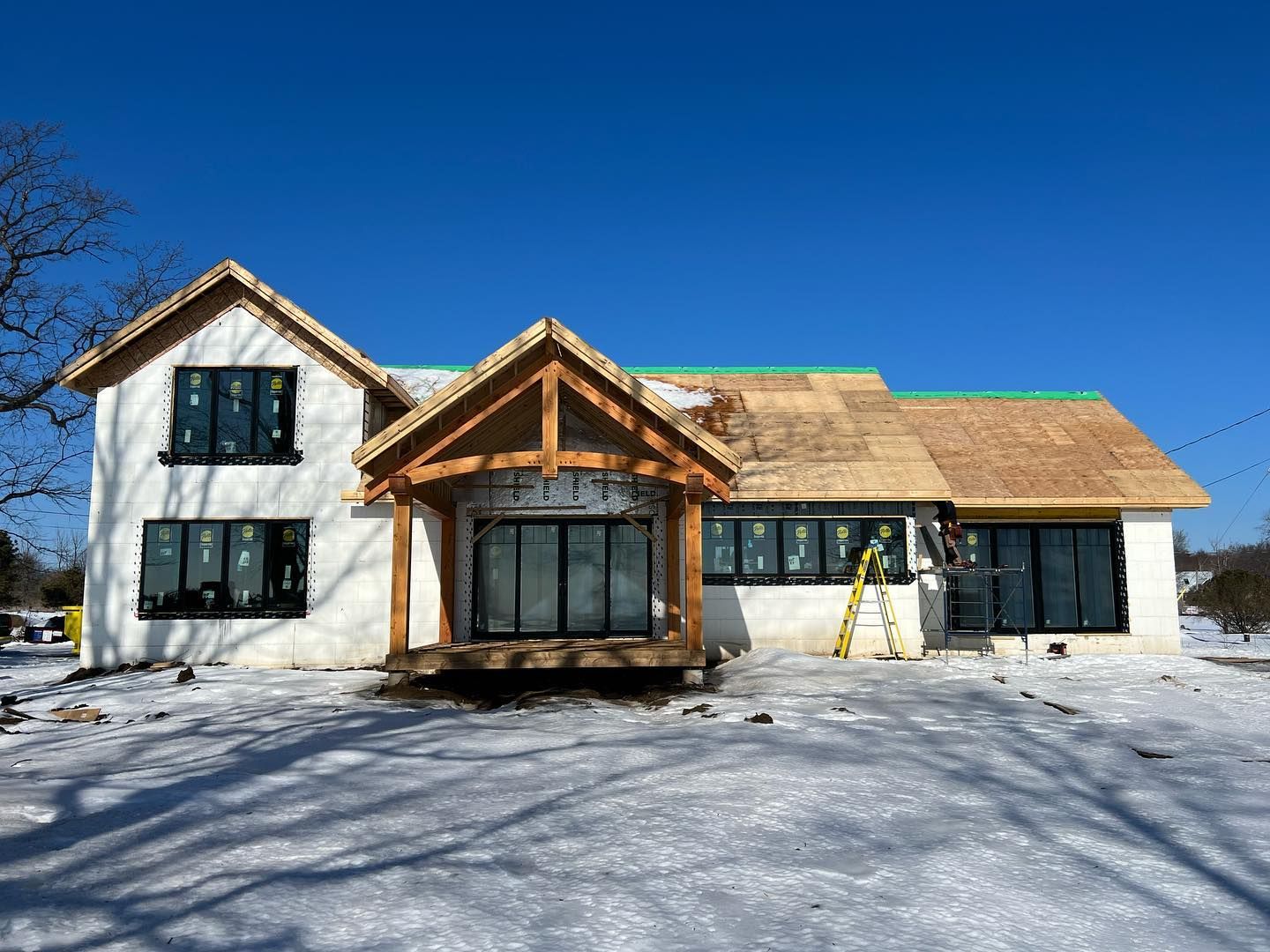 ICF walls rising in winter